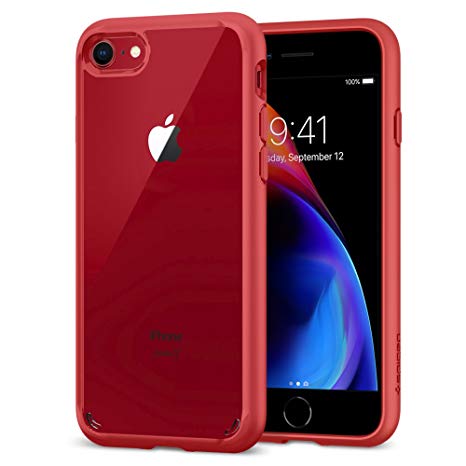 iPhone 7 Case, iPhone 8 Case Spigen® [Ultra Hybrid] [2nd Gen] iPhone 7 Case Cover Reinforced Camera Protection and Air Cushion Technology [Clear back panel]   [TPU bumper] for iPhone 7 (2016/2017) / iPhone 8 (2017) - Red