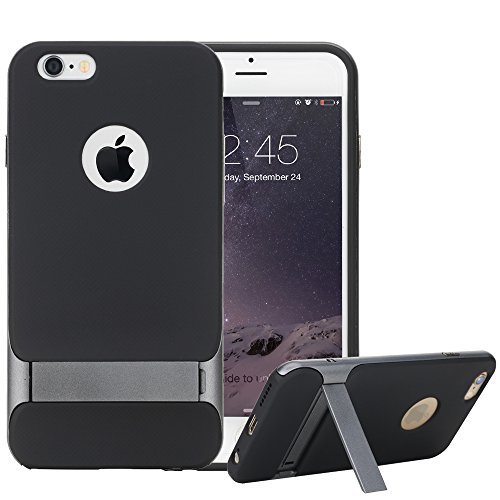 iPhone 6S Case, Rock Classic Shell Hybrid Double Layer Shock Absorbing Armor Defender Case Cover with Kickstand for Apple iPhone 6S / iPhone 6 4.7 inch (Grey/Black)