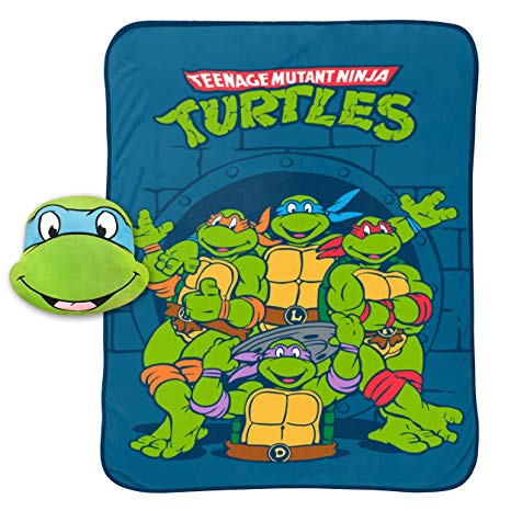 Jay Franco Nickelodeon Teenage Mutant Ninja Turtles Leonardo Plush Nogginz Pillow and 62" x 90" Blanket - 2 Piece Set