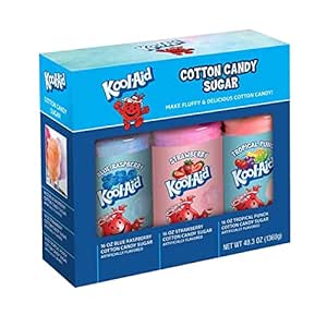 Nostalgia Kool-Aid Cotton Candy Flossing Sugar Party Kit 3-Pack, Blue Raspberry, Strawberry, Tropical Punch, 3-16oz Bottles of Cotton Candy Sugar Mix