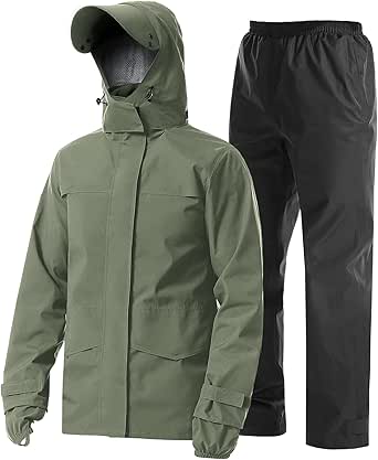 iCreek Men's Rain Suit Waterproof Rain jacket Breathable Lightweight Raincoat with Hooded Rain Gear for Leisure, Outdoor