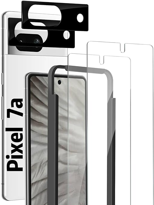 for Google Pixel 7a Screen Protector [HD Clear] [Case Friendly] [9H Tempered Glass] 2 Pack Screen Protector with 2 Pack Camera Lens Protector Accessories