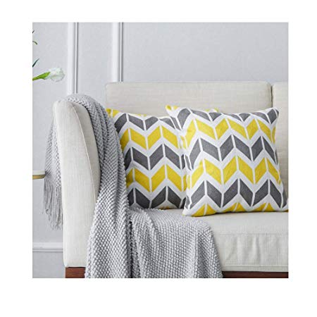 LANANAS Throw Pillow Covers Modern Decorative Geometric Home Cushion Cover for Couch Sofa Bed 18 Inch Set of 2 (18" x 18", Grey-Yellow) … (18"x18", Wave, 2 Pack)