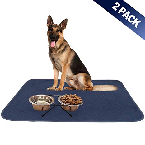 SCIROKKO 2 Pack Dog Food Mat - Highly Absorbent Reusable & Washable Pee Pads - Non Slip & Waterproof Dog Bowl Mat - Pet Crate Mat for Puppy Cat - Large
