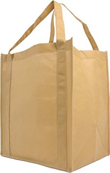 Reusable Reinforced Handle Grocery Tote Bag Large 10 Pack - Khaki Tan