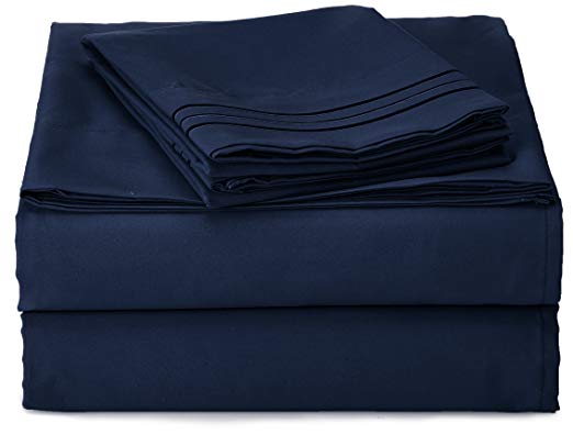 Elegant Comfort 1500 Thread Count Wrinkle Resistant Egyptian Quality Ultra Soft Luxurious 4-Piece Bed Sheet Set, California King, Navy