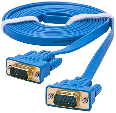 DTECH 3m Ultra Slim Flat Computer Monitor VGA Cable 10 Feet 15 Pin Male to Male Connector Wire - Blue