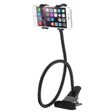 Cell Phone Holder, Dealgadgets Universal Gooseneck Cell Phone Clip Holder Lazy Bracket Flexible Long Arms for iPhone 6 plus/6/5s/5/4S/4,Samsung Galaxy, HTC, Nokia, LG GPS Devices with Clean Cloth, Great for Bedroom, Office, Bathroom, Kitchen,Car etc.(Black)