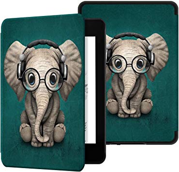 Ayotu Water-Safe Case for Kindle Paperwhite 2018 - PU Leather Smart Cover with Auto Wake/Sleep - Fits Amazon All-New Kindle Paperwhite Leather Cover (10th Generation-2018)，K10 The Elephant