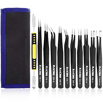 Zacro 11 Pieces ESD Precision Tweezers, Eyebrow tweezers Women Men, Anti-static Tweezers set，Tweezers professional With Bag For Electronics, Jewelry Making,Beauty Eyebrow Eyelash Hair Removal and more