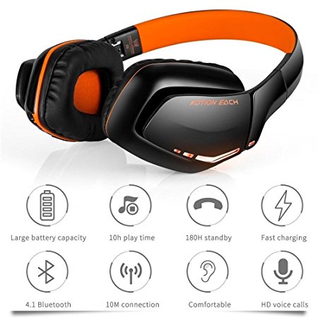 Weton Wireless Gaming Headset, V4.1 Overhead Headphones with Microphone for iPhone Android Smartphones Computers PS4 Xbox One PC (Orange)