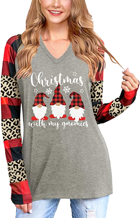 For G and PL Women Long Sleeves Pullover Christmas Sweaters V Neck Plaid Sleeves Hoodie S-XXL