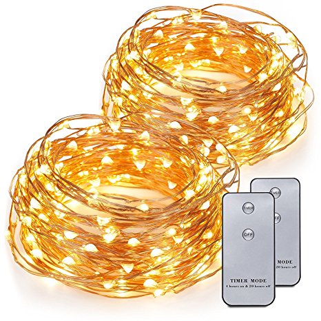 Kohree 2 Pack 120 LEDs Battery Operated String Light 20ft Copper Wire, Waterproof Design Decor Rope Lights for Festival, Christmas, Wedding, Holiday and Party with Remote Control
