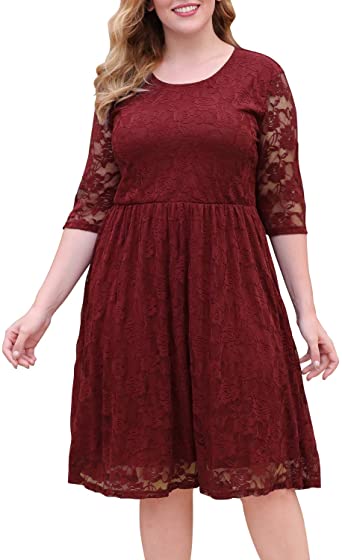 Nemidor Women's Floral Lace Half Sleeve Midi Plus Size Fit and Flare Dress Vintage Cocktail Party Swing Dress NEM246