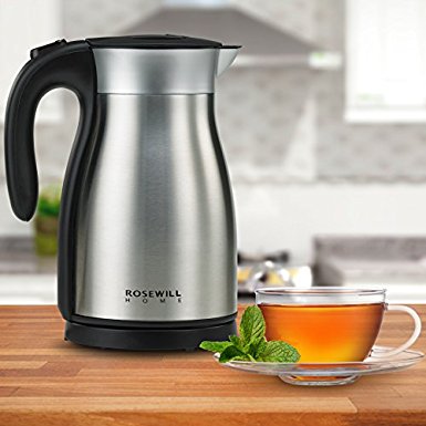 Rosewill Electric Kettle Stainless Steel Double Wall Vacuum Insulated, Keep Hot Thermal Pot, 1.7 L, 1500W , RHKT-17001