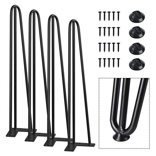 SMARTSTANDARD 18" Heavy Duty Hairpin Coffee Table Legs, Metal Home DIY Projects for Furniture, with Rubber Floor Protectors Black 4PCS