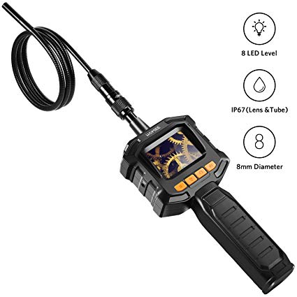 HOMIEE Endoscope Inspection Camera with Color LCD Screen, 3.2ft IP67 Waterproof Digital Borescope Tube, Semi-Rigid Snake Camera Kit with 8 Brightness LED Light, Portable Toolbox Included