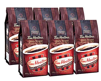 Tim Hortons Dark Roast Ground Coffee, 12-Ounce Bags, Case of 6