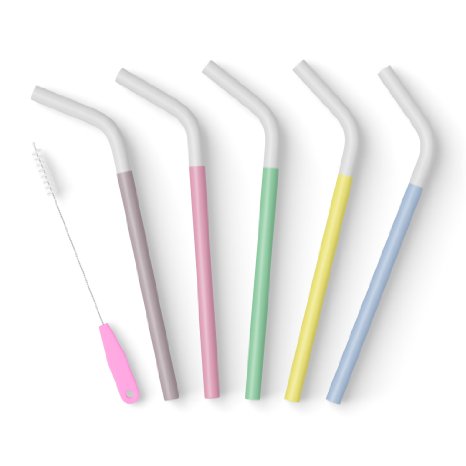 Reusable Smoothie Straws x5 for Healthy Teeth Eco BPA-Free Silicone with Cleaning Brush for Drinking Smoothies Shakes Juice Soda Tea Coffee  Seraphinas Kitchen - Protect Your Teeth Now