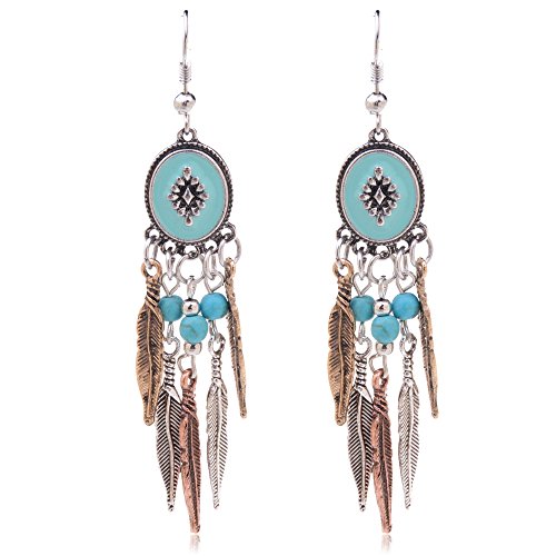 Ginasy Bohemia Spiral Drop Earrings Teardrop Turquoise Plated Alloy Dangle Earrings