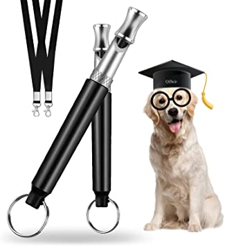 QiBeir Dog Whistle to Stop Barking, Professional and Effective Barking Control Training Device, Adjustable Ultrasonic Frequency Behavior Training Tool 2 Pack with 2 Free Trainer Aid Lanyards