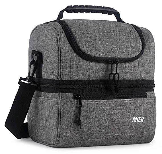 MIER Adult Lunch Box Insulated Lunch Bag Large Cooler Tote Bag for Men, Women, Double Deck Cooler (Grey, Large)