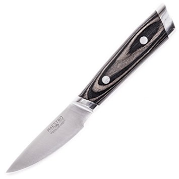 Maestro Cutlery Volken Series German High Carbon Stainless Steel 3.5” Inch Professional Paring Knife with Black Wood Handle