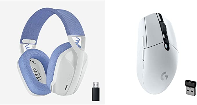 Logitech G435 Lightspeed and Bluetooth Wireless Gaming Headset - White & 05 Lightspeed Wireless Gaming Mouse - White