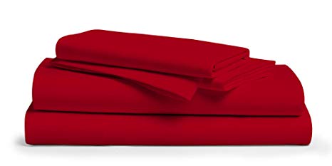 500 Thread Count 100% Cotton Sheet Red King Sheets Set, 4-Piece Long-Staple Combed Pure Cotton Best Sheets for Bed, Breathable, Soft & Silky Sateen Weave Fits Mattress Upto 18'' Deep Pocket