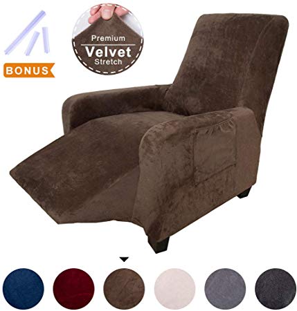 ACOMOPACK Sofa Cover Recliner Chair Cover Couch Slip Covers for Furniture Sofa Loveseat Cover Protector for Dogs with Plastic Tuckers and Side Pocket (Recliner, Coffee)