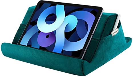 MoKo Tablet Pillow Holder, Velvet Pillow for iPad Tablet Up to 12.9", Multi-Angle Soft Tablet Stand Lap Pillow for eReaders, Fit Air 4 10.9, iPad 10.2 2020, iPad Pro 11/12.9, Galaxy Tab S7, Turquoise