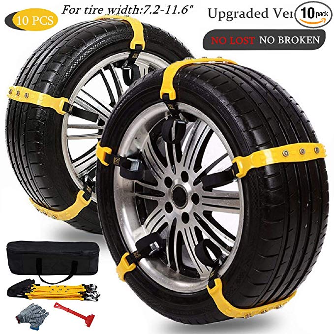 Snow Chains for SUV Car Anti Slip Adjustable Universal Emergency Thickening Anti Skid Tire Chain,Winter Driving Security Chains,Traction Mud Chains for Tire Width 7.2-11.6",10 Pcs