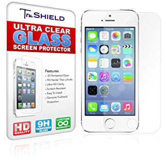 iPhone 5S Screen Protector - Tempered Glass - Package Includes Microfiber Cleaning Cloth, Installation Tips with Video, Ultra Clear Tempered Glass Screen Protector - Retail Packaging - by TruShield