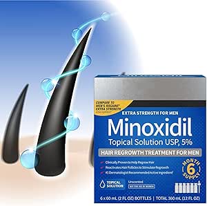 Minoxidil Topical Aerosol 60mlX6 Experience Remarkable Hair Regrowth With 5% Extra Strength Treatment Unscented,Get 1,6 Or 12 Months Supply For Men (12 pcs)