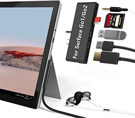 Surface Go/Go 2 Docking Station, 6 in 2 USB C HDMI Adapter for Surface Go, USB C Hub with 4K USB C to HDMI, 2 USB 3.0 Ports(5Gbps), 3.5mm Earphones Jack, SD/TF Card Reader for Surface Go1/Surface Go 2