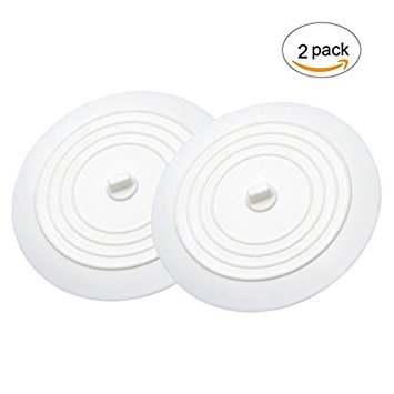 Bath Tub Stopper 2 Pack, Maberry Silicone Drain Plug Sinks Stopper Flat Suction Cover for Kitchens, Bathrooms and Laundries 6 Inches (White)