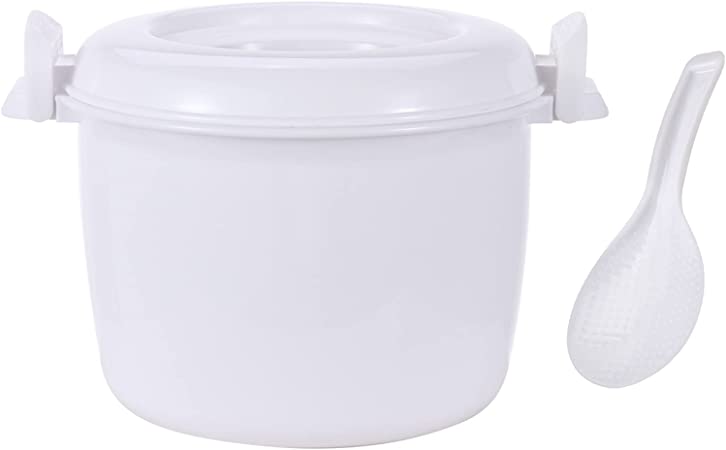 FEESHOW Portable Microwave Rice Cooker with Rice Paddle Food Steamer Pot White Small
