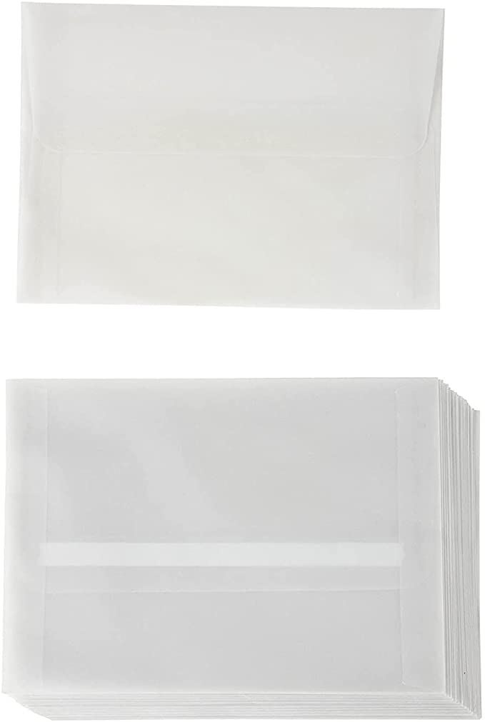 A7 Size Invitation Envelopes - 25-Pack 5.25 x 7.25 Inches Vellum Paper Envelopes for Greeting Cards, Invitations, Announcements, and Photos - Value Pack Square Flap Envelopes, Translucent