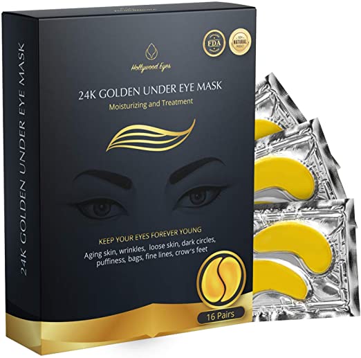 BrightJungle Under Eye Collagen Patch, 24K Gold Anti-Aging Mask, Pads for Puffy Eyes & Bags, Dark Circles and Wrinkles, with Hyaluronic Acid, Hydrogel, Deep Moisturizing Improves elasticity, 16 Pairs