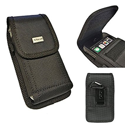 iPhone X, 8, 7, 6s, 6~Extra Large Rugged Holster Nylon Pouch Case With Metal Belt Clip And Carabiner(Fits Iphone With Otterbox Defender/Lifeproof Waterproof/Thick Hybrid Protective Cover)
