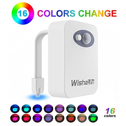 WishaLife Toilet Night Light, Motion Activated LED Toilet Seat Light, Motion Sensor Toilet Bowl Night Light for Bathroom with 16 Colors Changing LED(White)