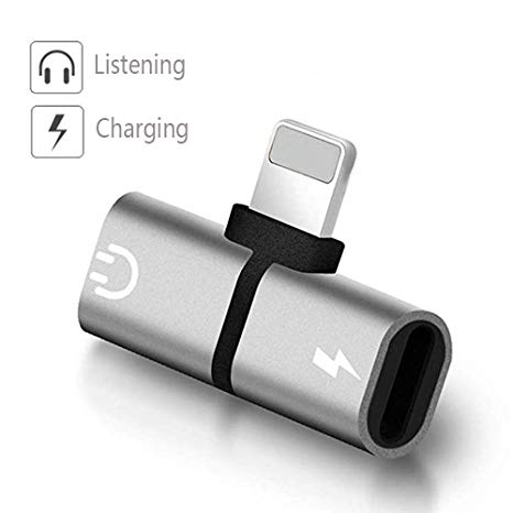 Luvfun Adapter for Cable, 2 in 1 Audio Adaptor (Support Audio Charging Call Volume Control) Headphone Adapter -Silver