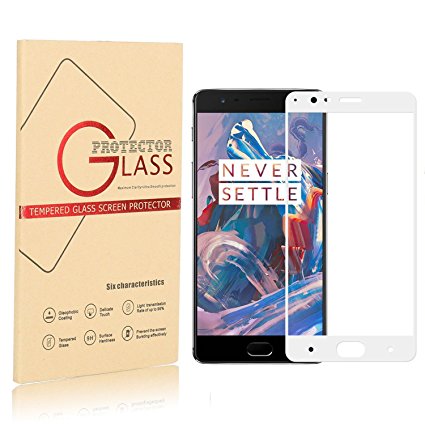 Oneplus 3/Oneplus Three Screen Protector,Full Coverage Tempered Glass(White Full Cover),Premium Oil Resistant Coated Glass Screen Protector (Full Screen Protector)