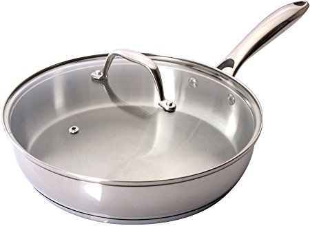 Heavy Duty Stainless Steel Skillet with Glass Cover - 10 Inch - Induction Compatible - 26 x 5.5 cm - Multipurpose Use for Home Kitchen or Restaurant - Chef's Choice - Utopia Kitchen