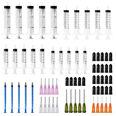 25 Pack - 1ml, 2.5ml, 5ml,10ml, 20ml Syringes with 25ga, 18ga,16ga and 14ga Blunt Tip Needles and Caps for Refilling and Measuring Liquids, Feeding Pets, Oil or Glue Applicator