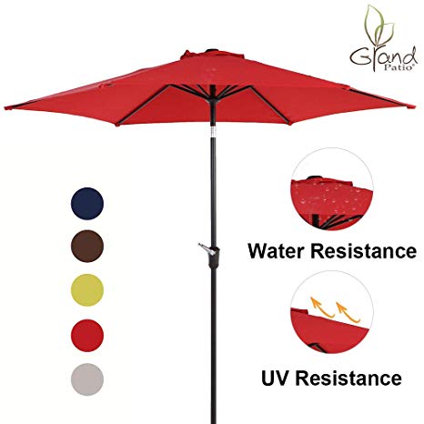 Grand Patio 9 FT Aluminum Patio Umbrella, UV Protected Outdoor Umbrella with Push Button Tilt and Crank, Red