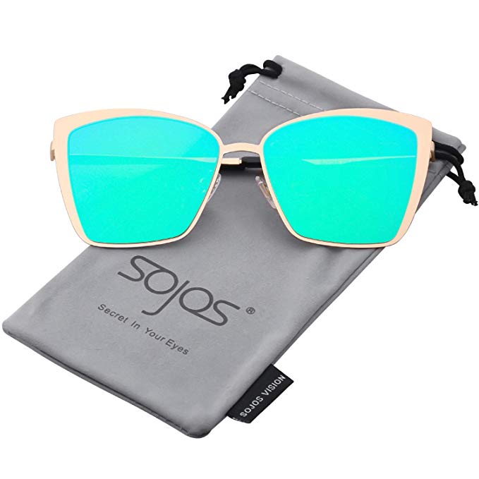 SOJOS Cateye Sunglasses for Women Fashion Mirrored Lens Metal Frame SJ1086