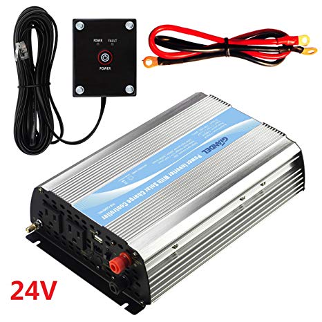 GIANDEL 1200Watt Power Inverter 24V DC to 110V 120VAC with Solar Charge Controller and Remote and Dual AC Outlets & USB Port