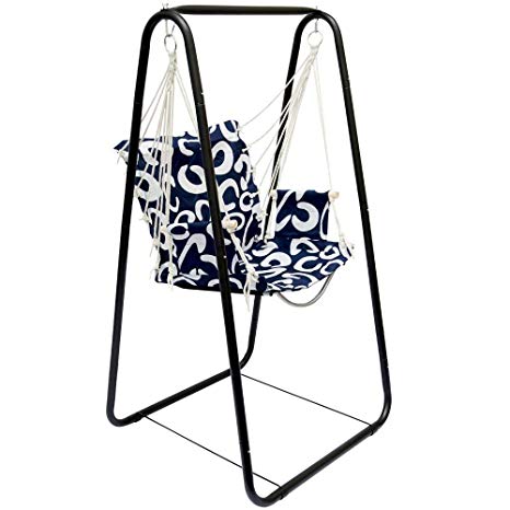 AMANKA Swing set with chair and stand frame Metal Frame with hanging armchair Rocking hanging swing with armrest & back support Children and adults Indoor & Outdoor Blue with half circles