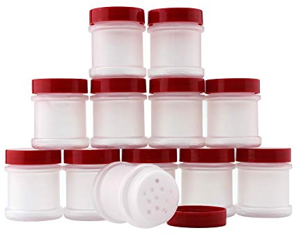 Mini Plastic Spice Jars w/Sifters (12-Pack); 2 Tablespoon Capacity (1 Fluid Ounce) Spice Bottles Great for Travel, Gifts, Favors, Etc.